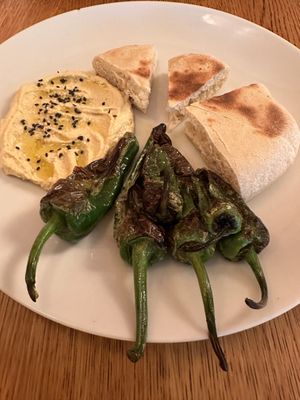 Hummus with padron pepperr  at Maitrea in Prague