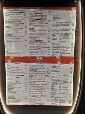 Menu at Maitrea in Prague