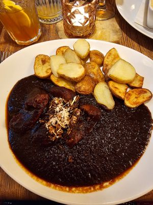Black beer goulash (the vegan version has potatoes bc the dumplings aren't vegan) at Maitrea in Prague