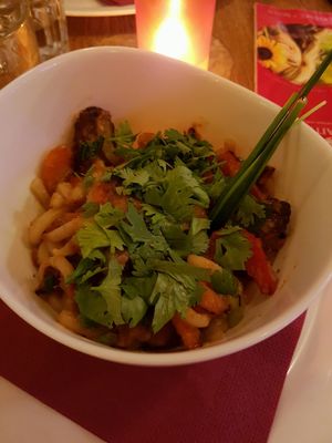 Udon noodles with peanut sauce at Maitrea in Prague