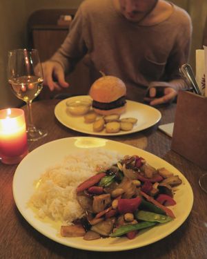 kung pao and maitrea burger at Maitrea in Prague