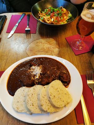 Beer gulash and Kimchi Udon at Maitrea in Prague