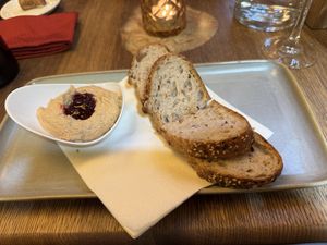 Tofuish gras with bread - starter   at Maitrea in Prague
