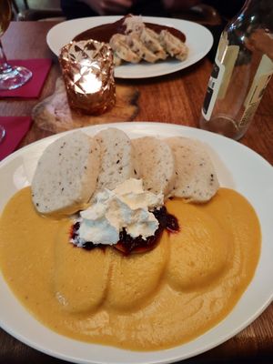 Traditional Czech bread dumplings at Maitrea in Prague
