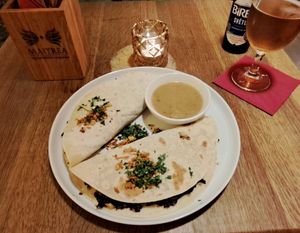 Amazing no duck and cabbage potato pancakes at Maitrea in Prague