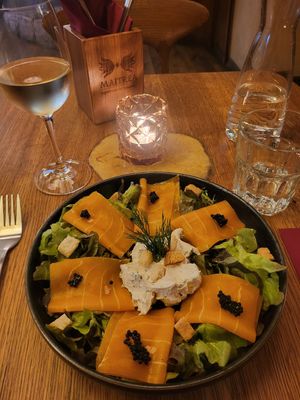 No salmon + white wine at Maitrea in Prague