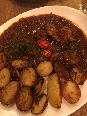 Vegan option for goulash with potato instead of dumplings  at Maitrea in Prague