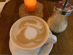 Cappuccino with coconut milk at Maitrea in Prague