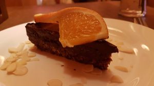 orange chocolate tart, vegan. tasted like jaffa cakes! ❤ at Maitrea in Prague