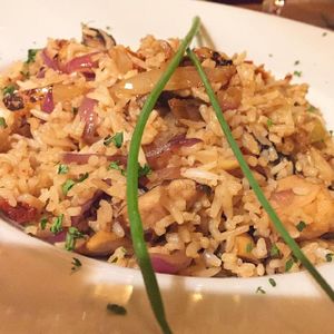 fantastic vegan Paella. the face 'chicken' was amazing. at Maitrea in Prague