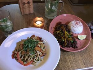 Udon Noodles and Crispy Saitan at Maitrea in Prague