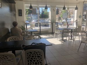 Seating area at Cafe Mucho Mucho in Montreal