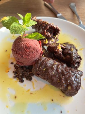 Chocolate covered aubergines 🍆   at Mill'Feuille in Luzern