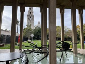 Outdoor dining next to the sculpture garden (and out of the rain!) #Veganuary at Panama 66 in San Diego