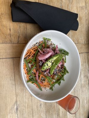 Korean BBQ Rice Bowl with Beyond Meat  at Karl Strauss Brewing Company - Scranton Rd in San Diego