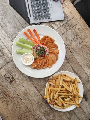 Hummus and fries at Karl Strauss Brewing Company - Scranton Rd in San Diego