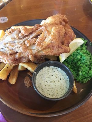 Banana blossom fish and chips   at The Harbourside Inn in St Austell