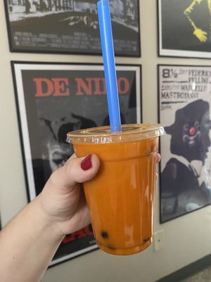Iced Thai tea with coconut milk and boba  at Aroi Thai Food in Colorado Springs