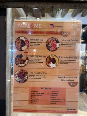 Menu  at Acai & Me in Barcelona