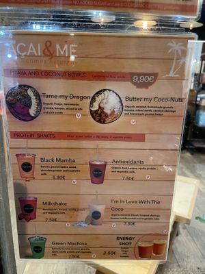 Menu  at Acai & Me in Barcelona