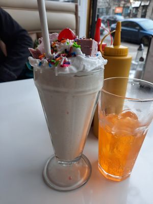 Cheesecake Milkshake with creamsicle soda at Mimi & Jones in Montreal