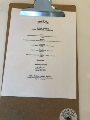 Drink menu at Mimi & Jones in Montreal
