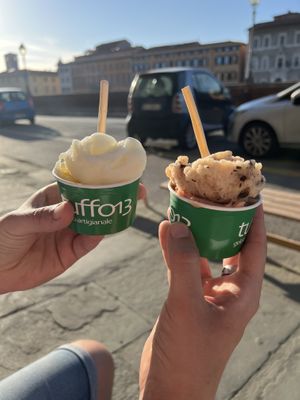 Lemon to the left, Pear and Chocolate to the right. Mango underneath  at Tuffo 13 in Pisa