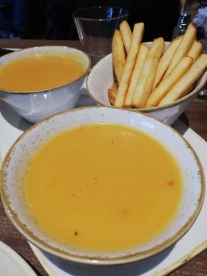 Soup of the day: sweet potato + side dish of fries at Brambles in Inveraray
