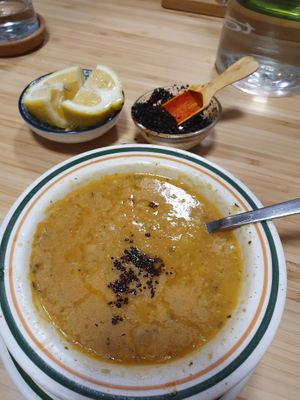 Lentil soup with lemon and chilli flakes  at Grön Vegan Yard in Nicosia
