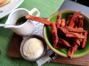 Sweet potato fries. Veganaise. at Jāņoga in Cesis