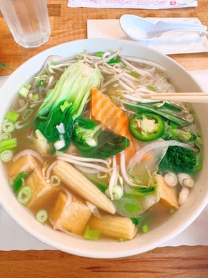Vegan Pho 🍲 with Fried Tofu  at Pho Boca in Boca Raton