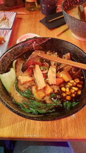 The vegan black garlic noodle soup at Xu Noodles in Eindhoven