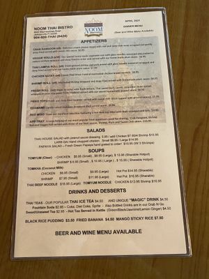 Menu at Noom Thai Bistro in Jacksonville
