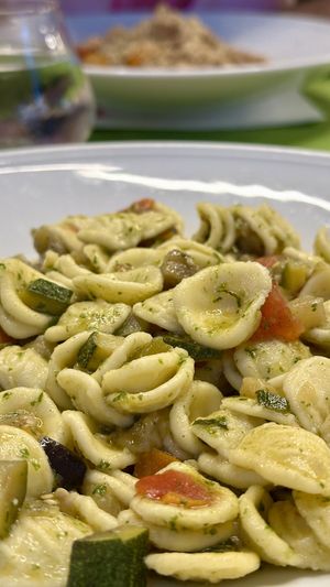 Orecchiette con ragù di verdure e crema di basilico  at Nonna Rina in Fabriano