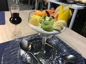 Vegan fruit cheesecake at Nonna Rina in Fabriano