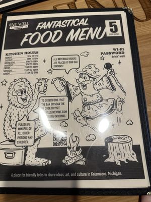 Menu  at One Well Brewing in Kalamazoo