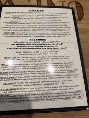Menu  at One Well Brewing in Kalamazoo