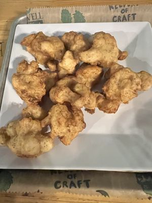 Fried cauliflower. No sauce ordered but several options    at One Well Brewing in Kalamazoo