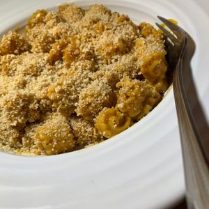 It Ain’t Easy Mac & Cheeze: Radiotore Pasta, House-Made, Dairy-Free Mac Sauce, Panko Breadcrumbs.  (Kalamazoo Vegan Chef Challenge 5/25) at One Well Brewing in Kalamazoo