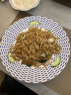 Noodles with fake duck/chicken  at SU in Klagenfurt