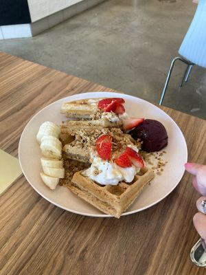 Oat & Hemp Seed Berry Waffles  at kb&co - Windermere in Edmonton