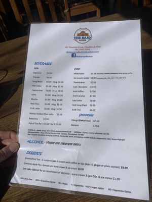 Menu  at The Barn on Flaxton in Sunshine Coast