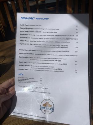 Menu  at The Barn on Flaxton in Sunshine Coast
