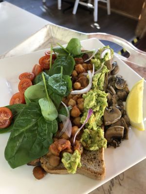 Open Breaky Burrito filling. I had on gf bread. at The Barn on Flaxton in Sunshine Coast