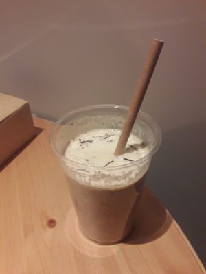 Ginger and pear smoothie (with coconut bits) at Avocado Spot in Gdansk