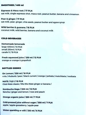 Menu 3 of 5, July 2021 at Avocado Spot in Gdansk