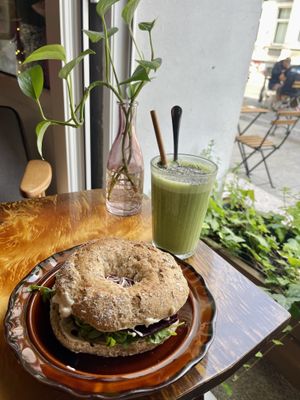 Feta beetroot bagel  at Avocado Spot in Gdansk