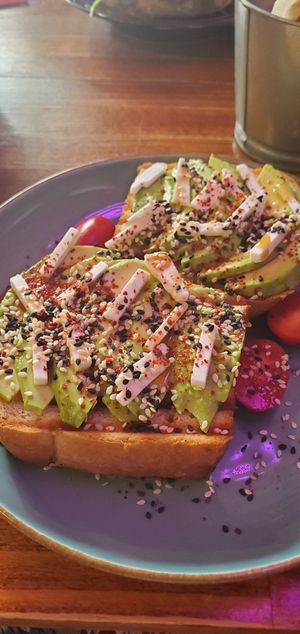 Avocado toast on thick slices of bread. A little sweet. at Avocado Spot in Gdansk