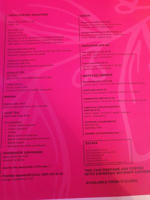 Drinks menu at Avocado Spot in Gdansk