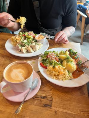 Dumplings & another dish from the Avocado Bistro next door. at Avocado Spot in Gdansk